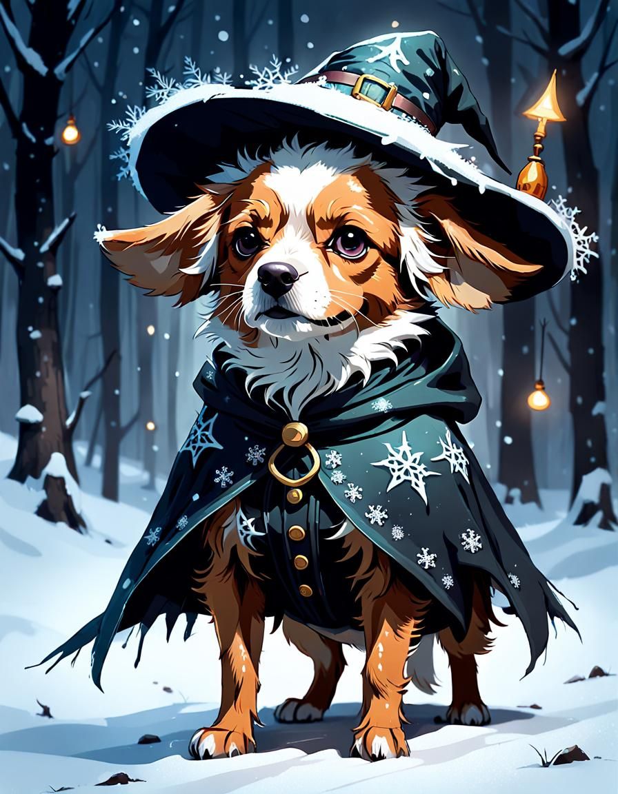 Affenchon Dog in Witch Costume, Digital Art