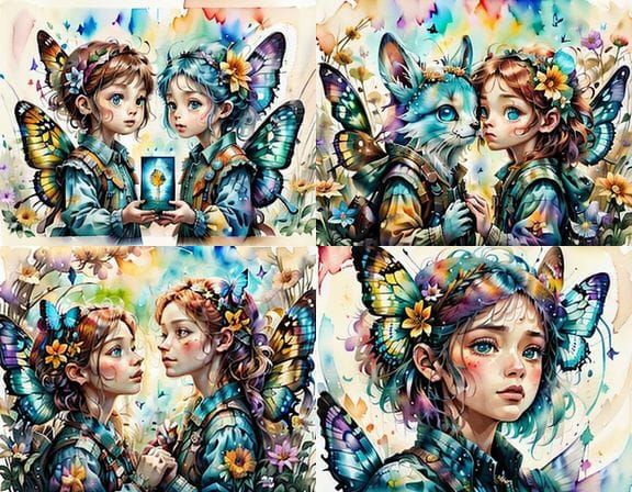 Confused Butterfly Hovers Near Wall Flower in Storybook Styl...