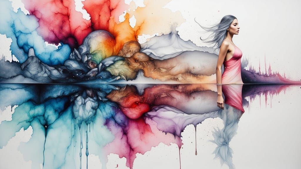 Surreal Crystal Figure in Dreamlike Watercolor Painting