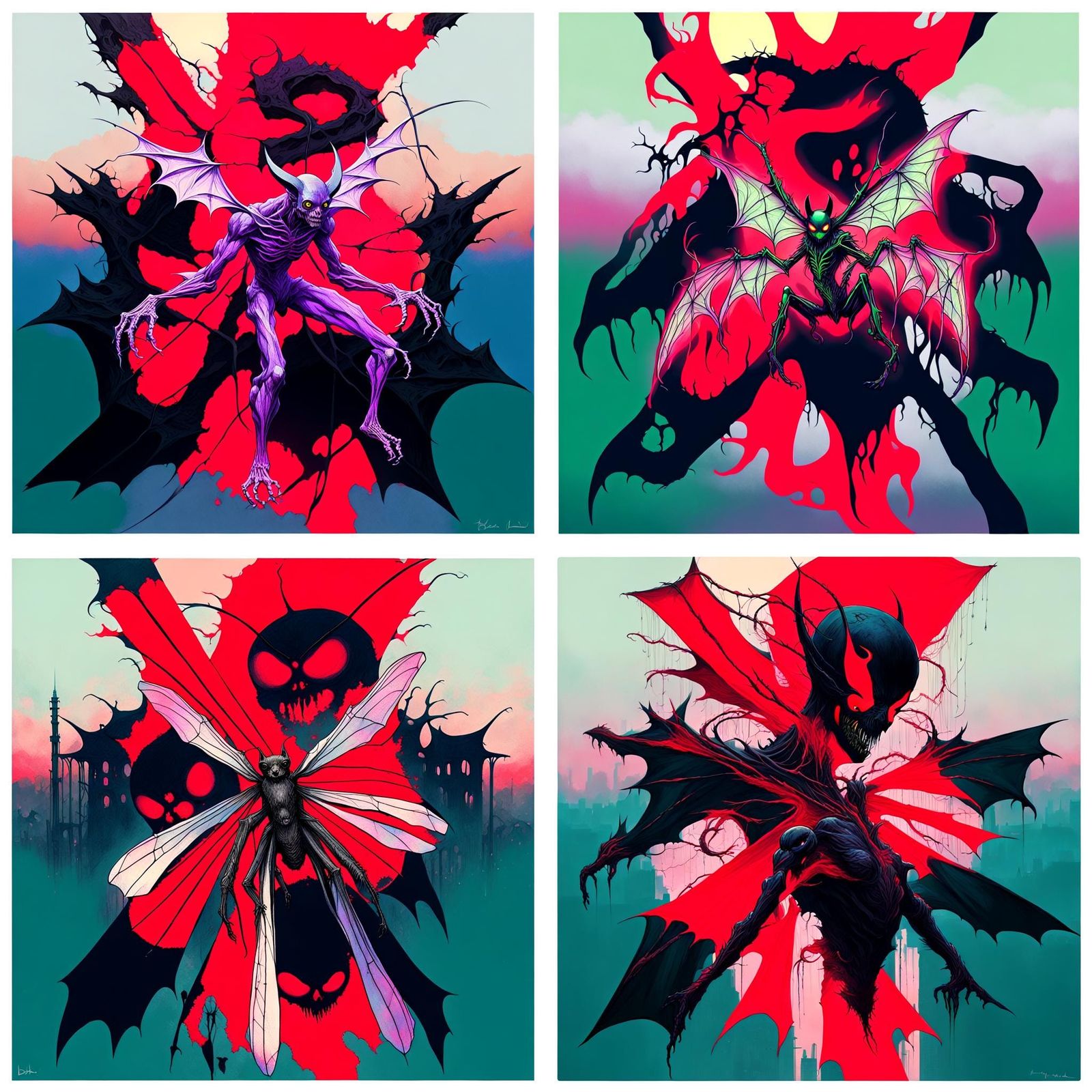 Symbiote Bat with Tattered Wings in Surreal Style