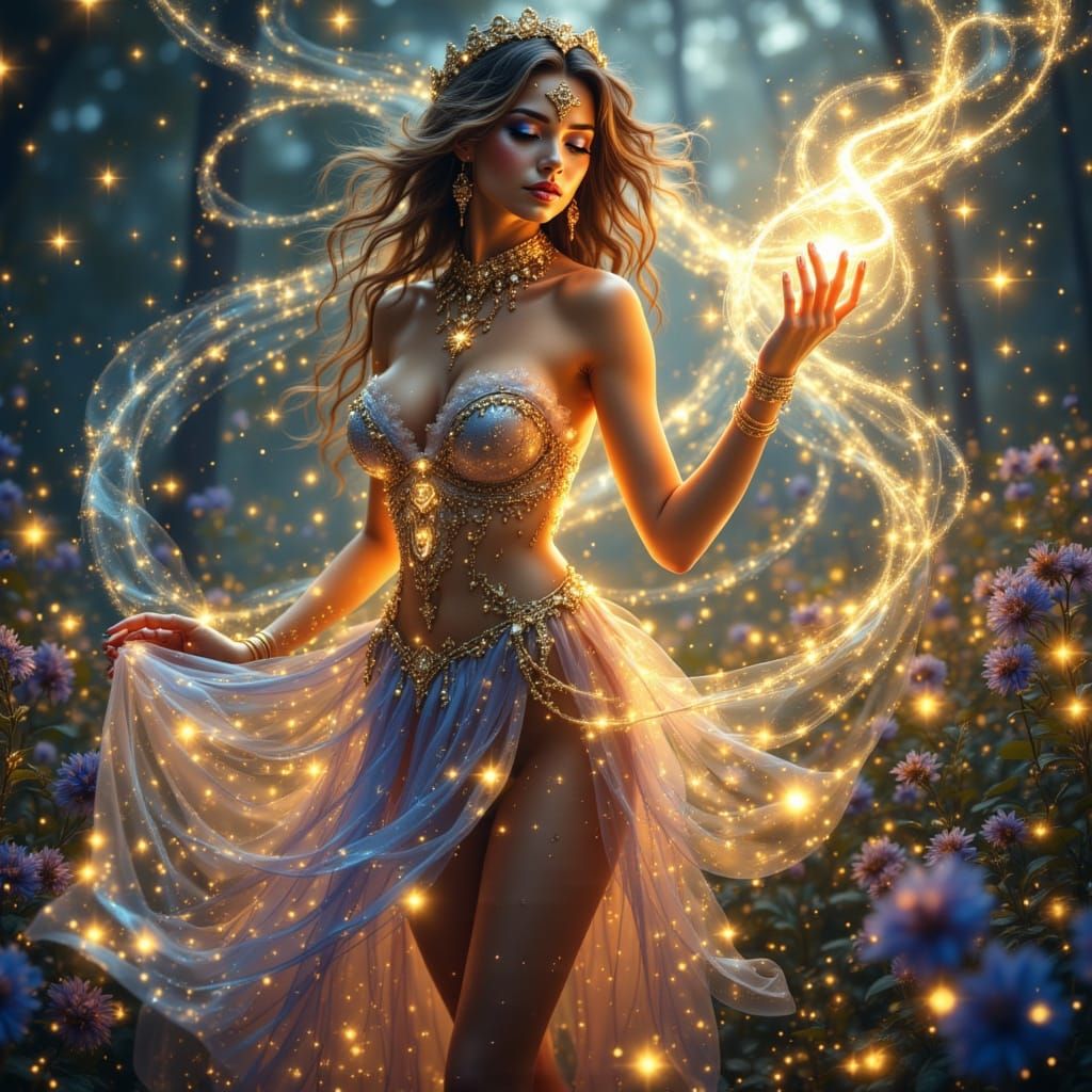 Enchantress Casting Spell in Luminous Field