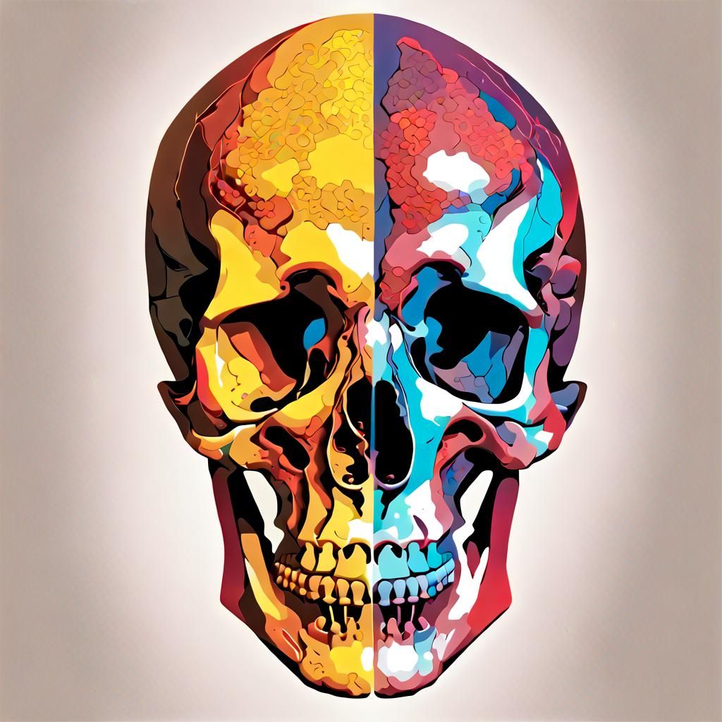 Detailed Human Skull Illustrations with Color-Coded Morpholo...