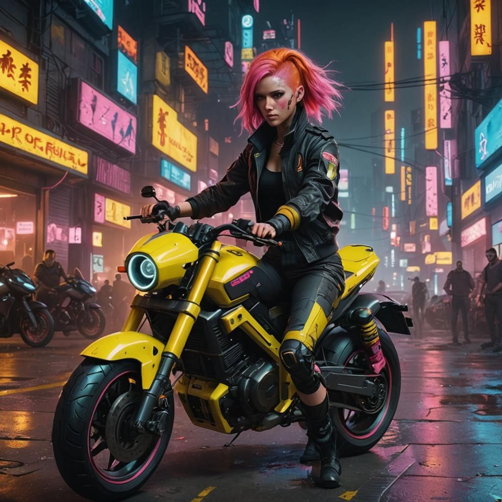 Pink Haired Cyberpunk Neon Portrait