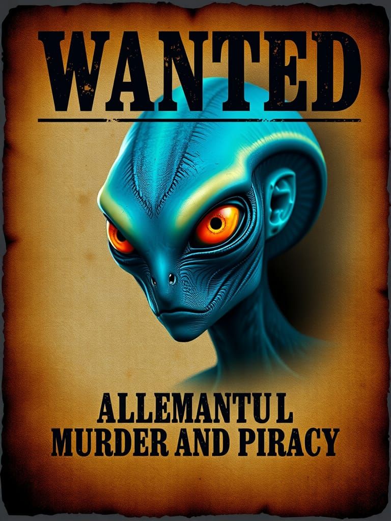 Alien Wanted Poster in Gritty Sci-Fi Style