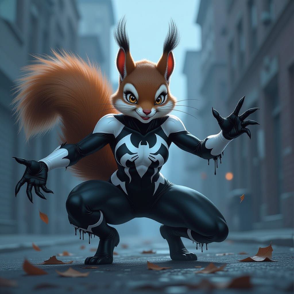 Venom Symbiote Squirrel Girl in Comic Book Style