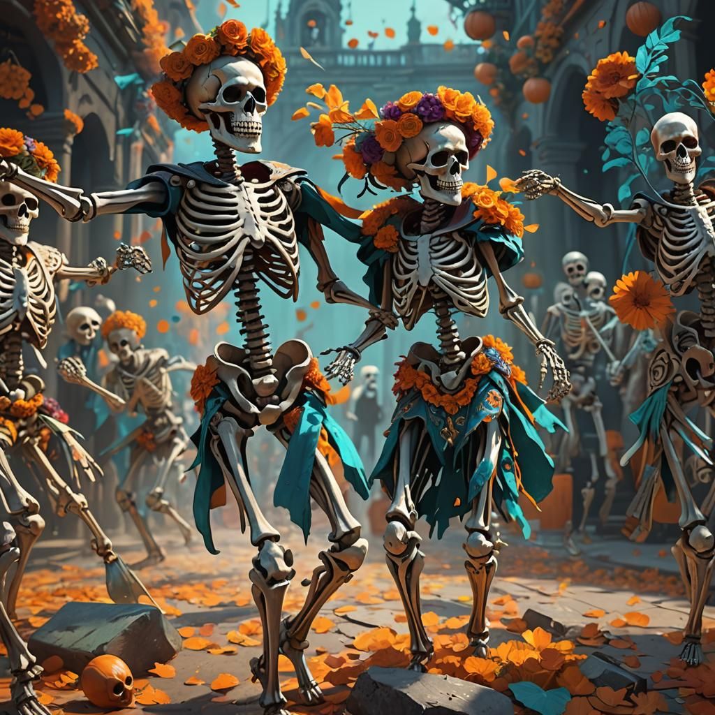 Dia de los Muertos Dancing Skeletons in 8K