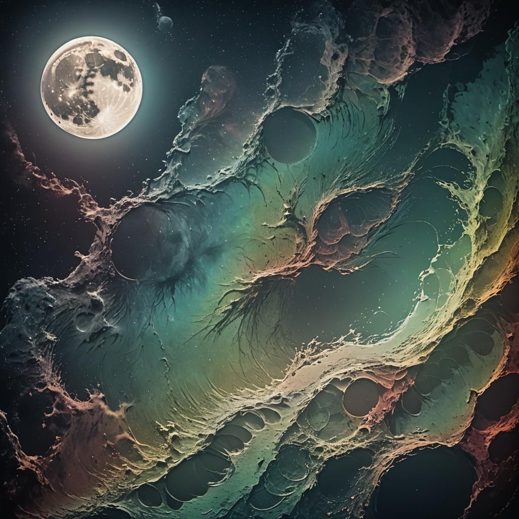 Stunning Cinematic Moon Amidst Multicolored Water Effects