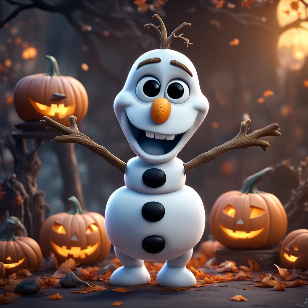 Hyperrealistic Halloween Chibi Olaf: Detailed Matte Painting