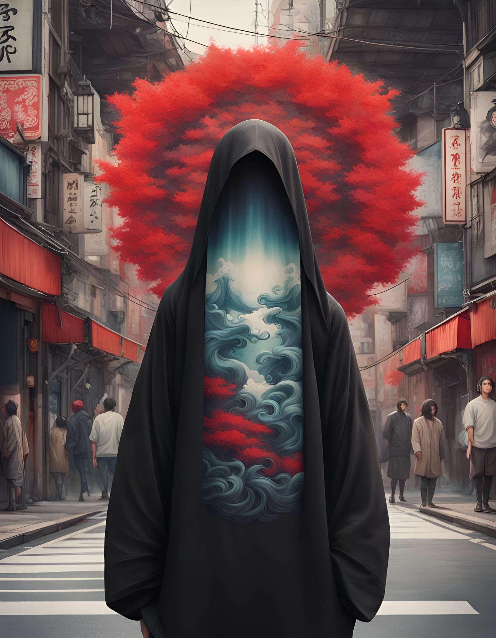 No Face in Tokyo Streetwear, Ghibli-Inspired Art