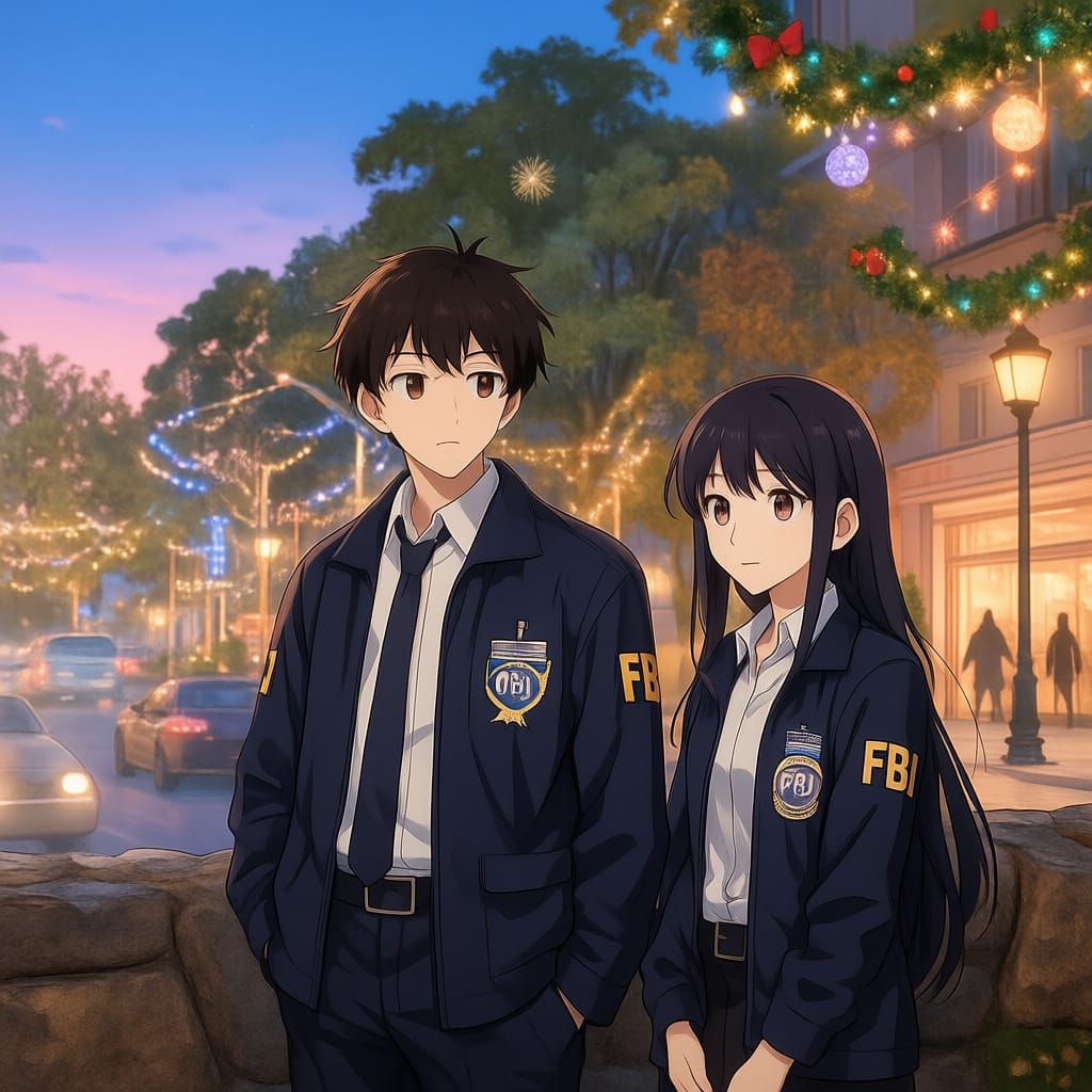 Anime FBI Agents Boy and Girl in New Year Style