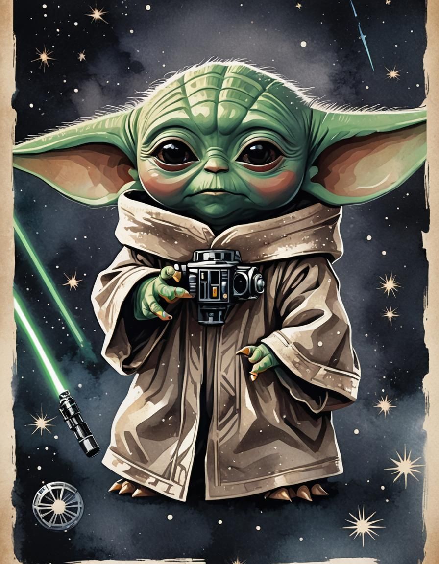 Retro Star Wars Movie Poster with Baby Yoda