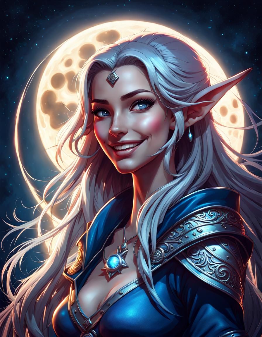 Smiling Woman in Moonlight: A Fantasy Art Portrait