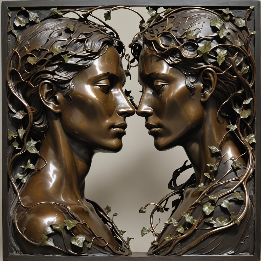 Bronze Sculpture: Lovers Emerging in Golden Light