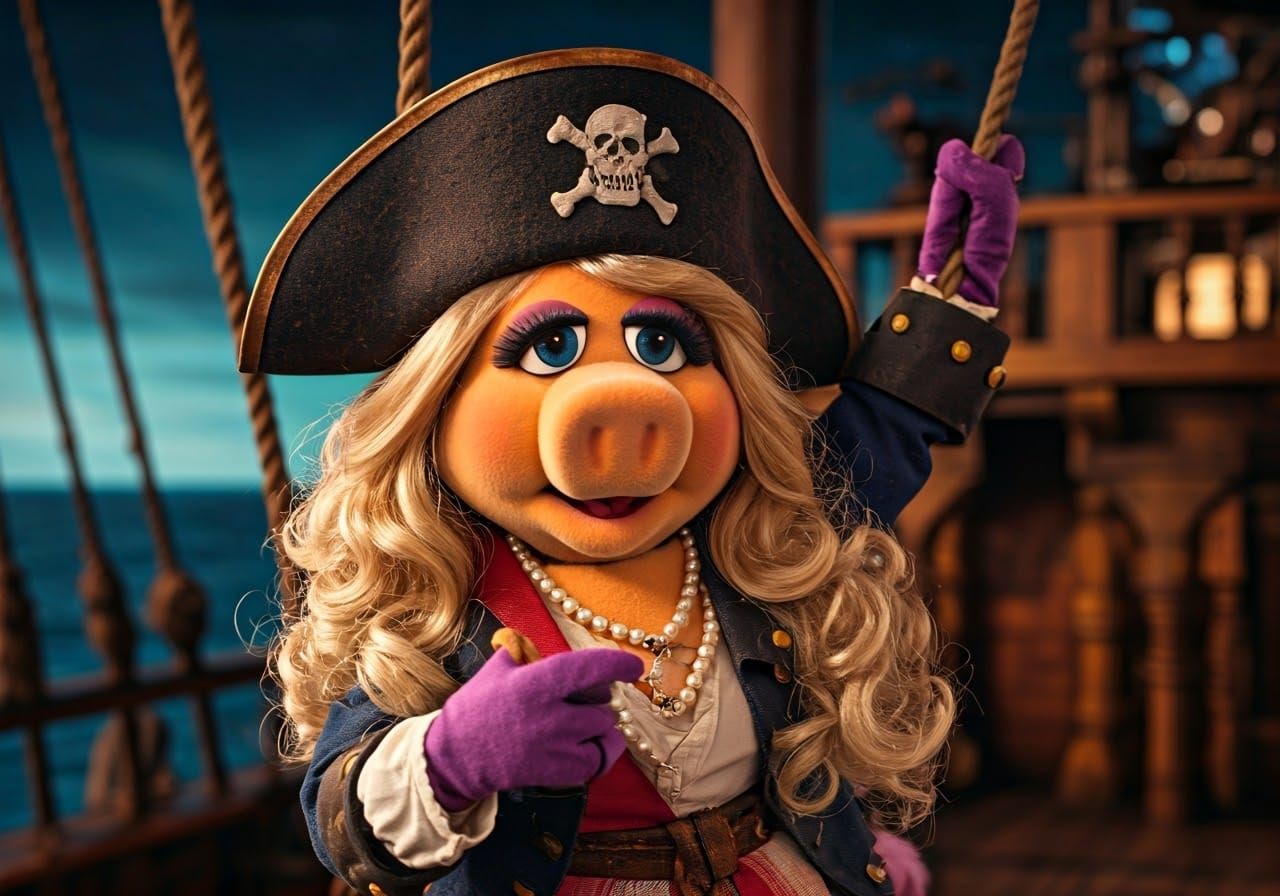 Pirate Piggy Swings from Pirate Ship Rigging