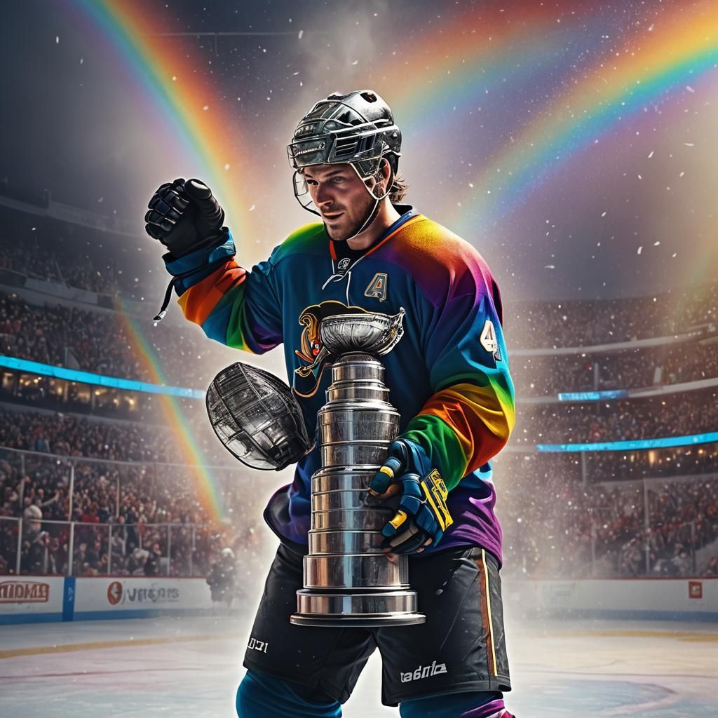 Hockey Player Under Rainbow: Fantasy Concept Art