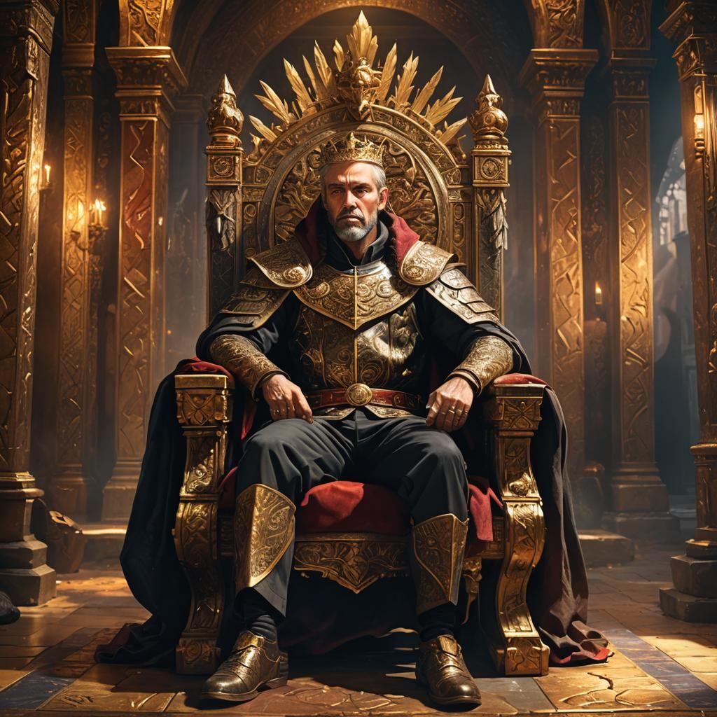 Man on Throne in Hyperrealistic Splash Art