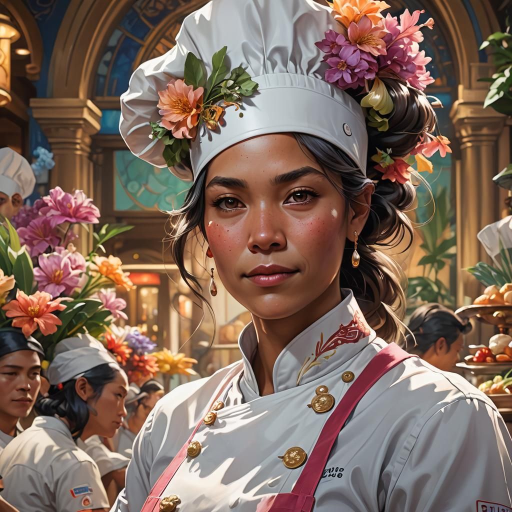 Pearl: Hyperdetailed Chef Portrait in Art Nouveau Style