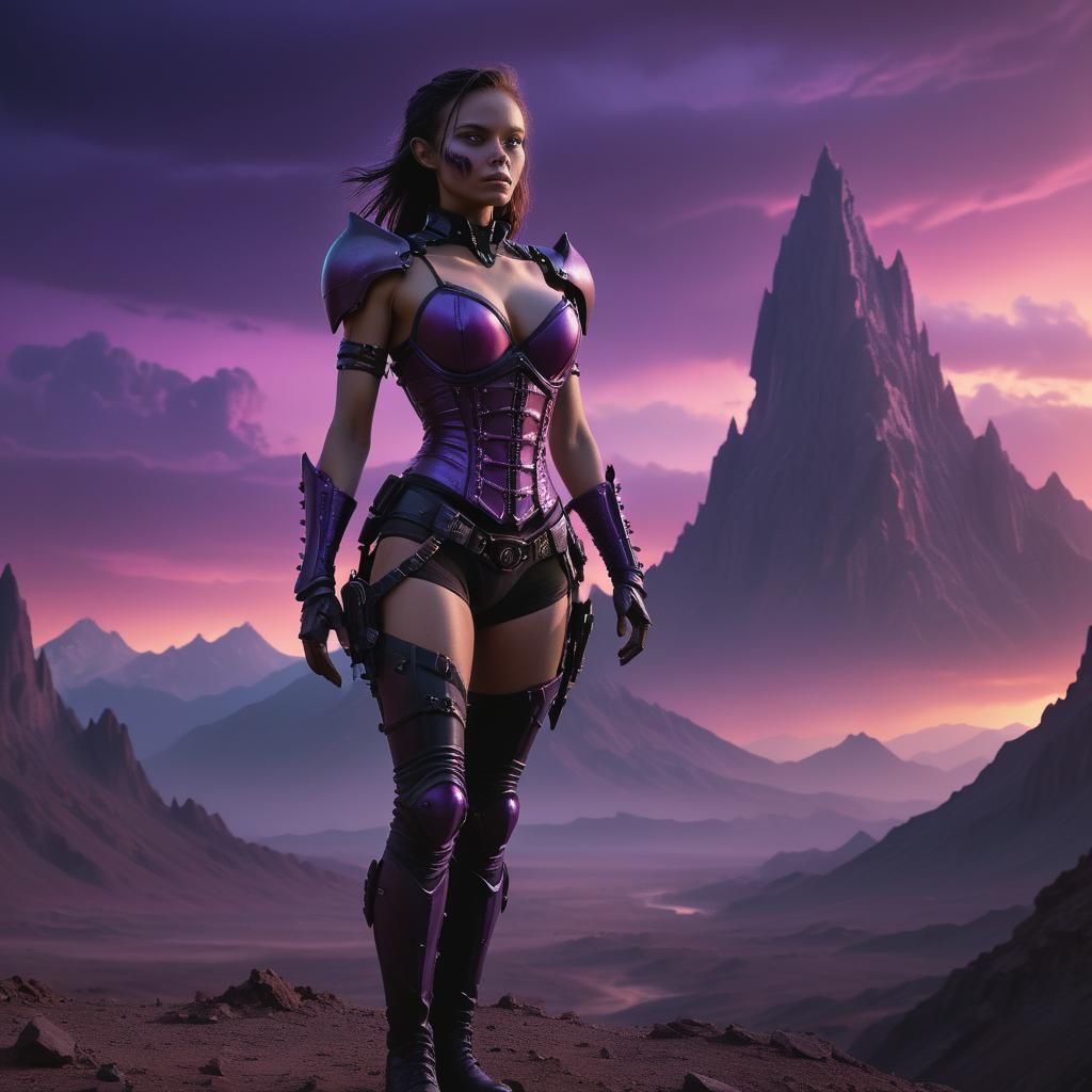 Alien Bounty Hunter in Eerie Landscape: Digital Matte Painti...