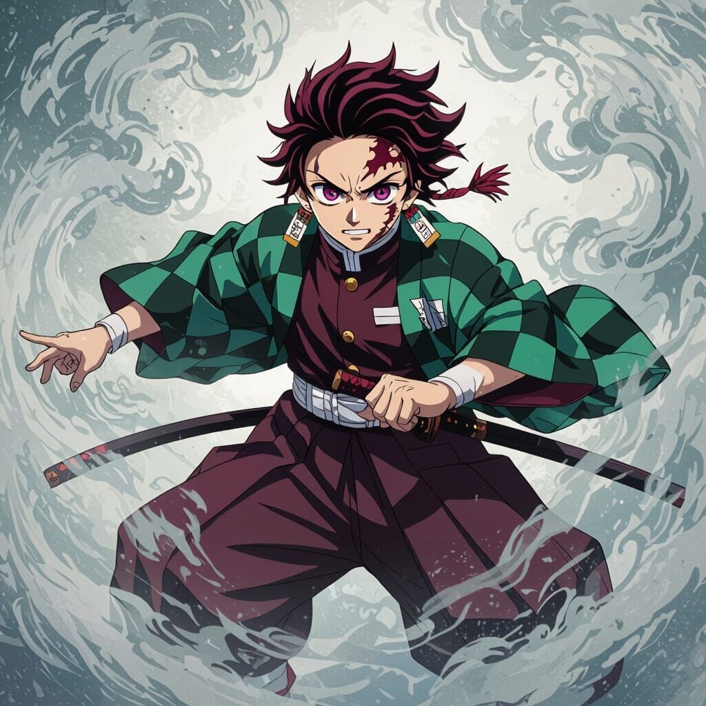 Tanjiro Kamado in Dark Fantasy Anime Style