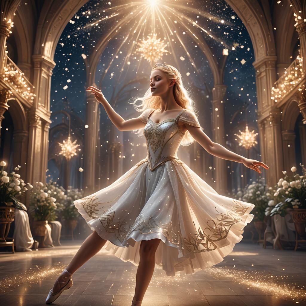 Blonde Ballerina Dancing in Starlight: Detailed Matte Painti...