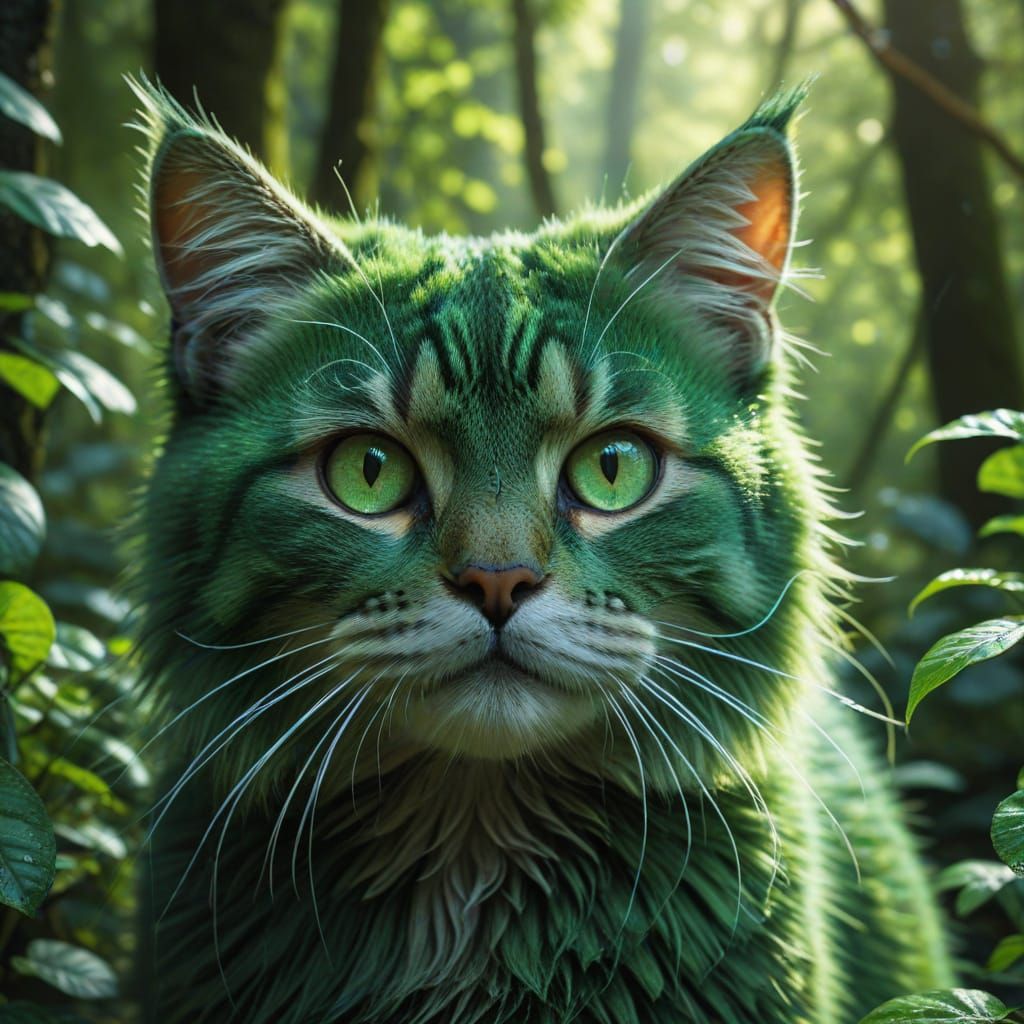 Green Slime Kitten in Emerald Forest, Digital Art