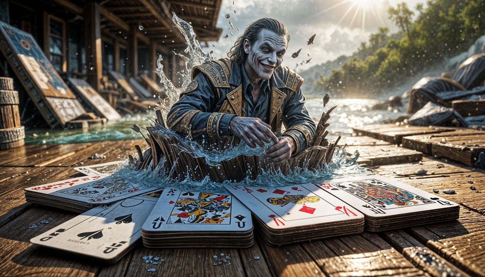Surreal Fisherman Joker Emerges From Card Portal