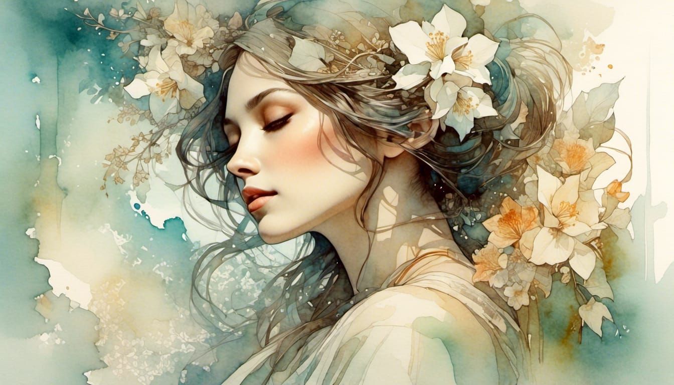 Woman in Summer Breeze, Art Nouveau Style