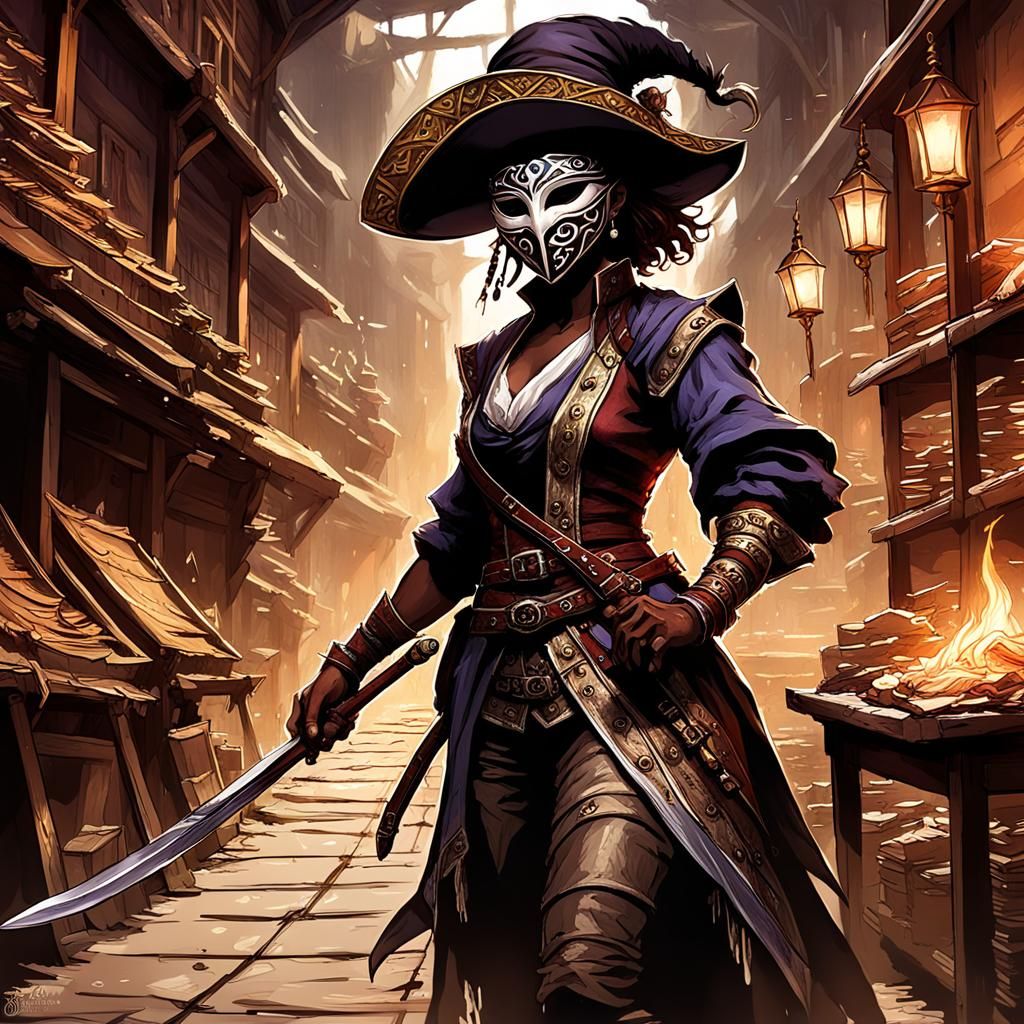 Masked Rogue Bard in a Fantasy Masquerade