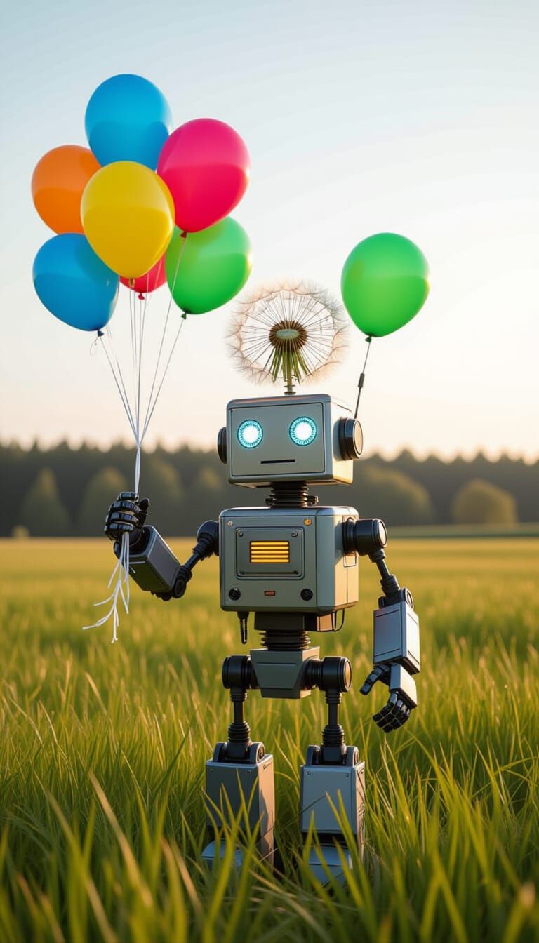 Dandelion Robot with Balloons: A Digital Whimsy