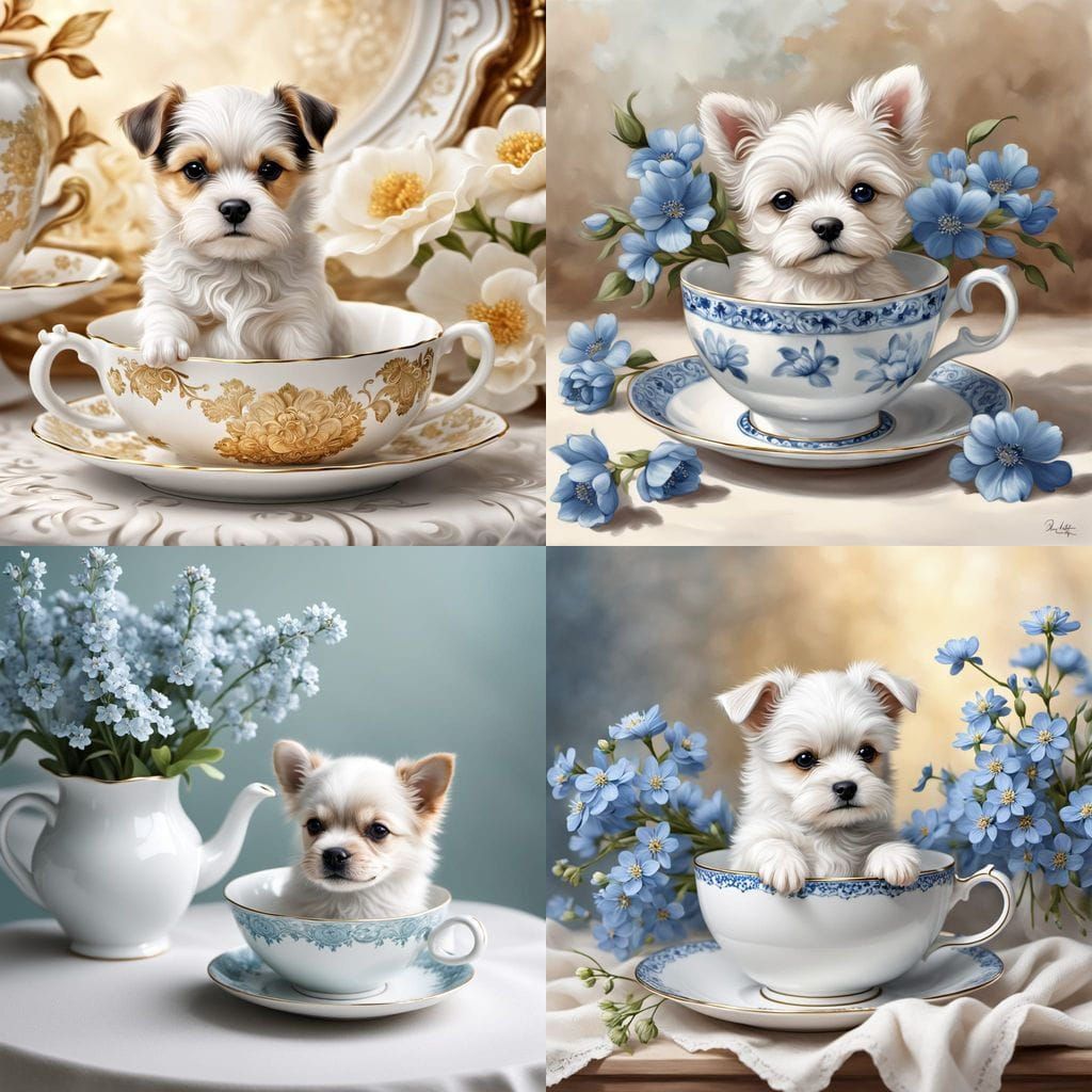 Puppy in Teacup: A Delicate China Shop Illustration