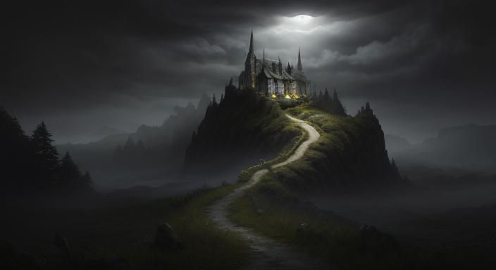 Eerie Path Through Misty Alien Landscape