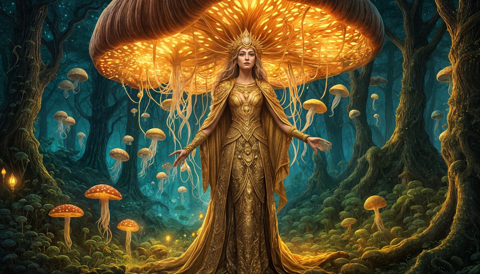Empress of Agartha in Luminous Mushroom Forest