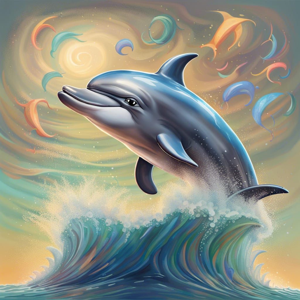Cartoon Dolphin Leaps from Fantasy Book Ocean