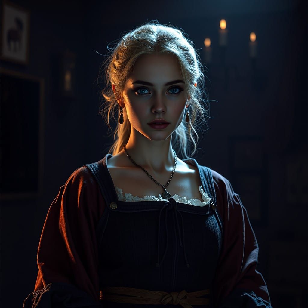 Mysterious Gothic Girl in Haunting Darkness