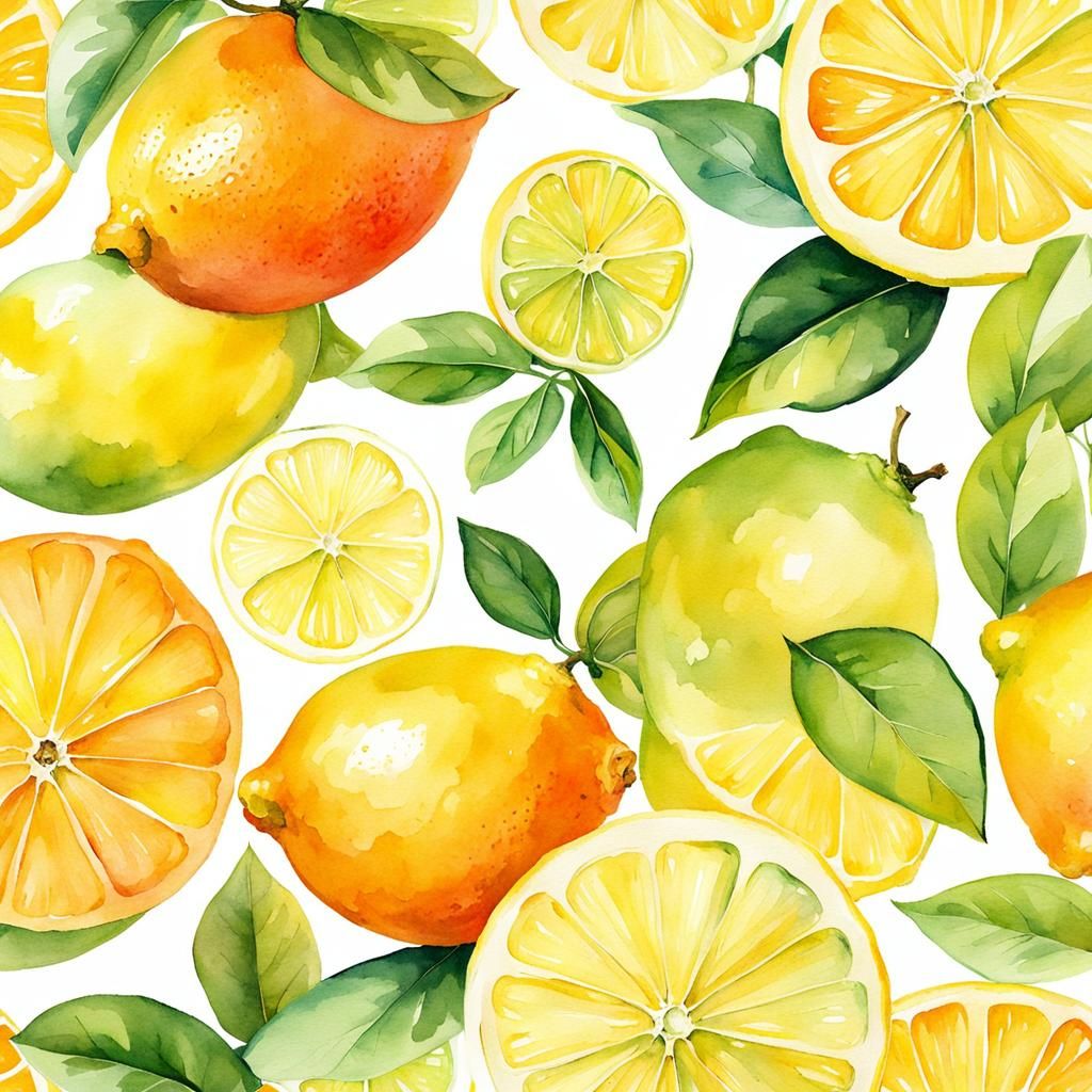 Faint Citrus Fruit Watercolor Wash Background