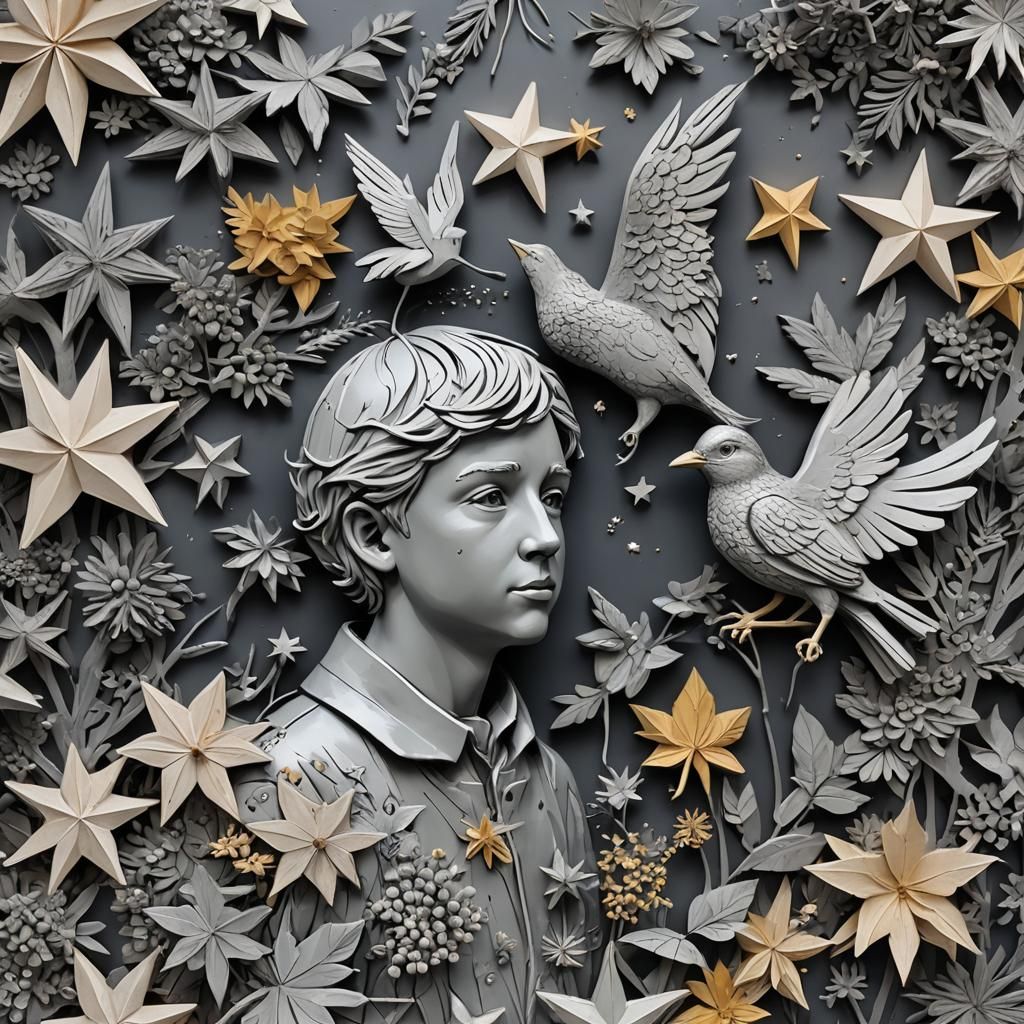 Bird Sculpture with Unicorn in Hyperrealistic Splash Art