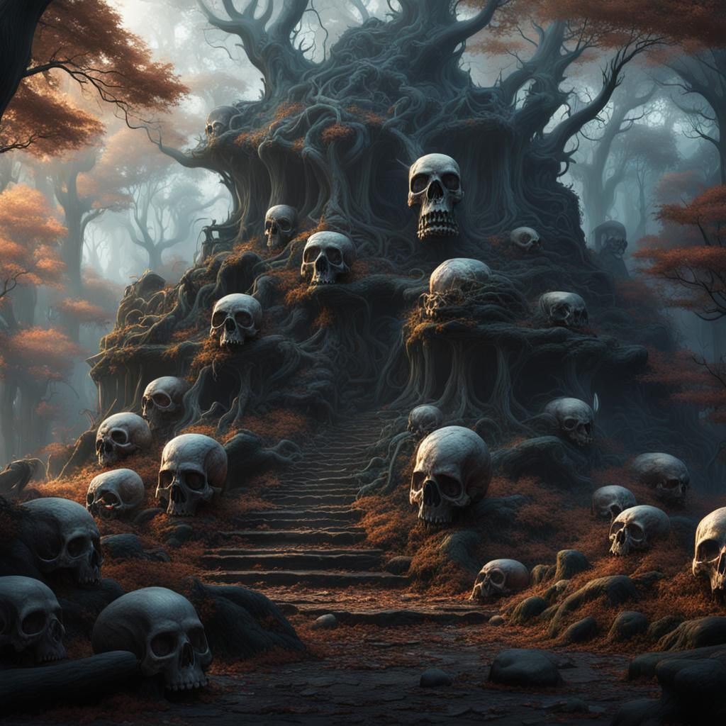 Eerie Skull Forest: Detailed Matte Painting