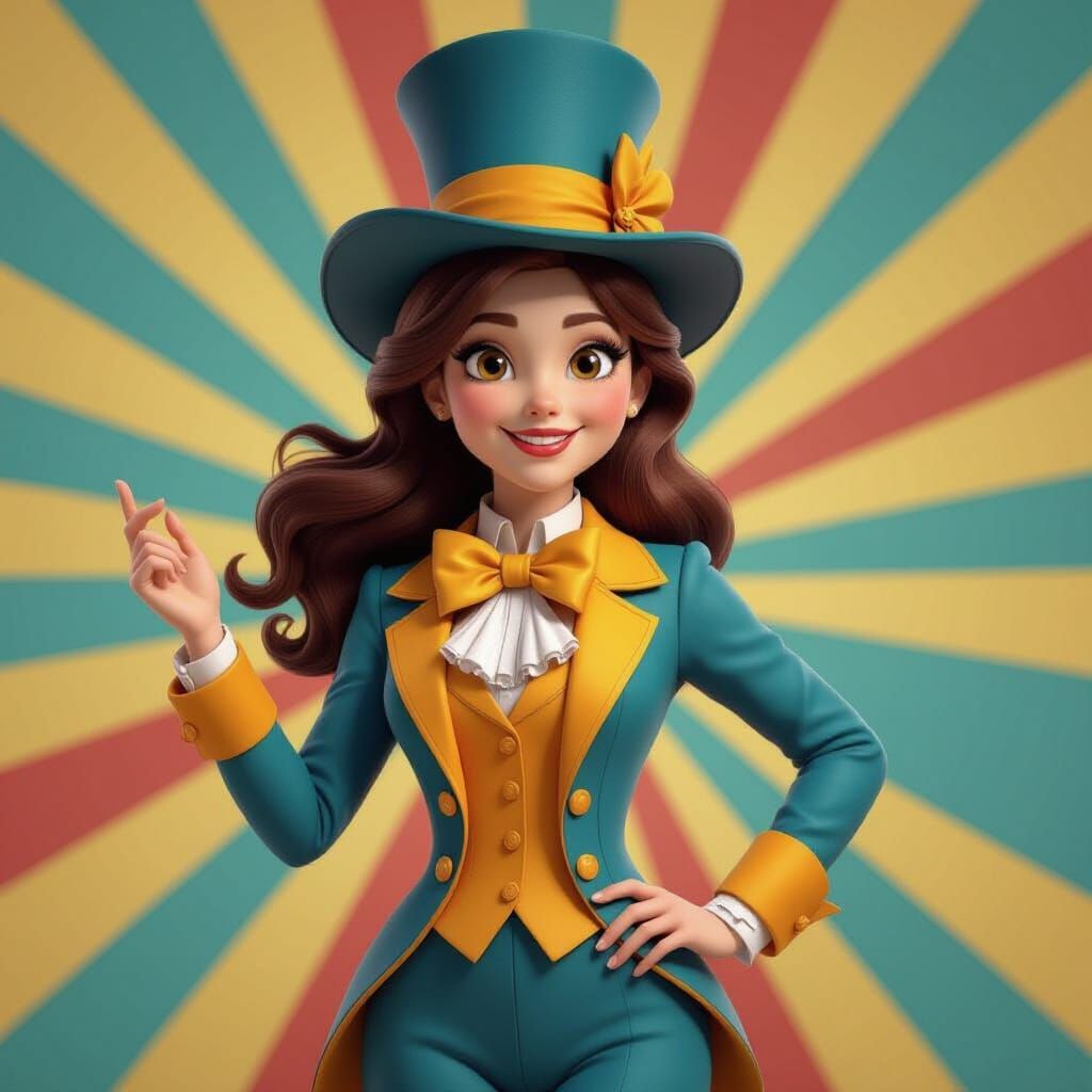 Alice in Wonderland in Blue and Yellow Suit with Top Hat