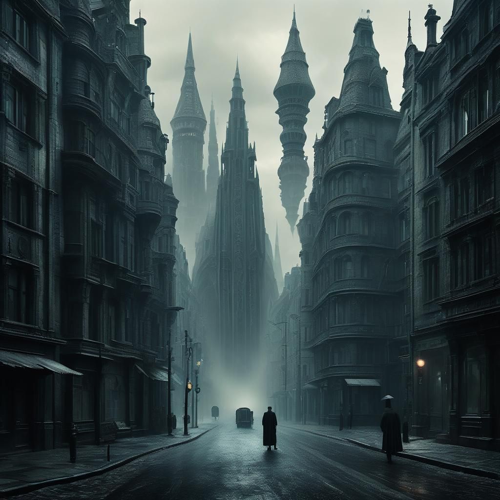Surreal Cyclopean Cityscape in Cosmic Horror Style