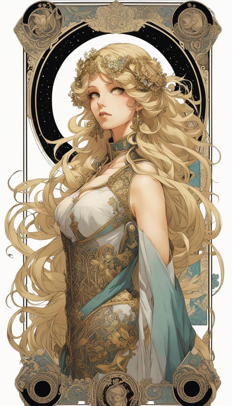 Anime Girl Portrait in Art Nouveau Style