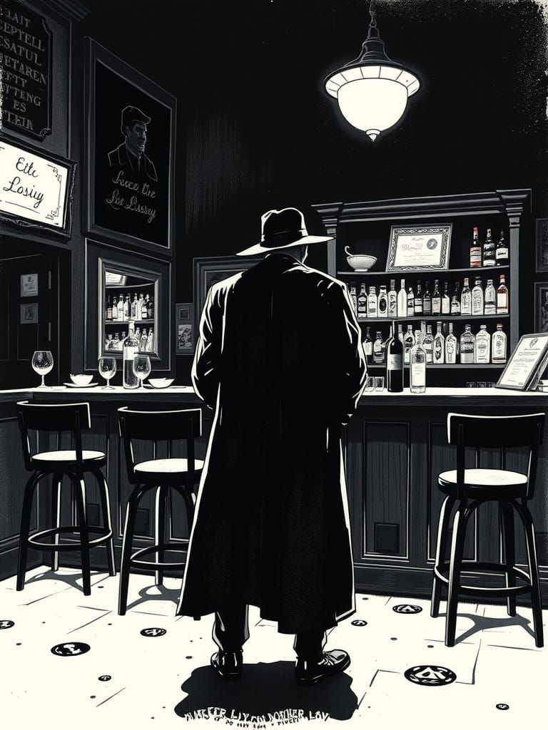 Midnight Bar Scene in Expressionist Style