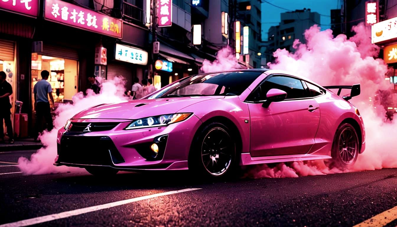 Pink Mitsubishi Eclipse Street Race in Neon Tokyo