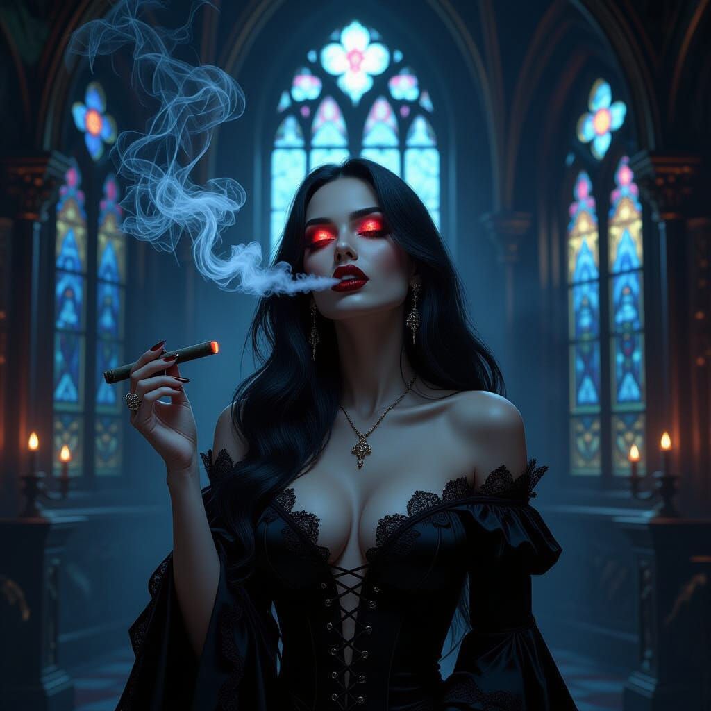 Alluring Vampire Woman in Gothic Chamber