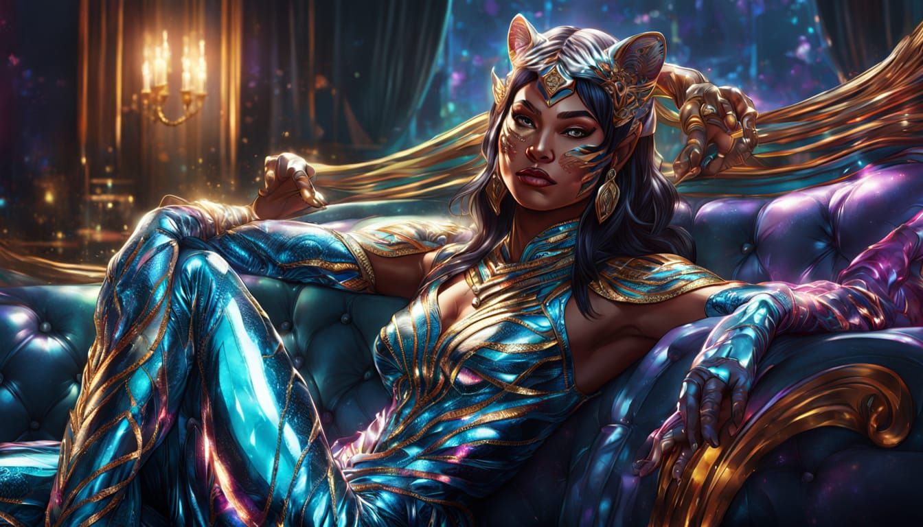Tigerwoman on Luxury Couch in Artgerm Comic Style