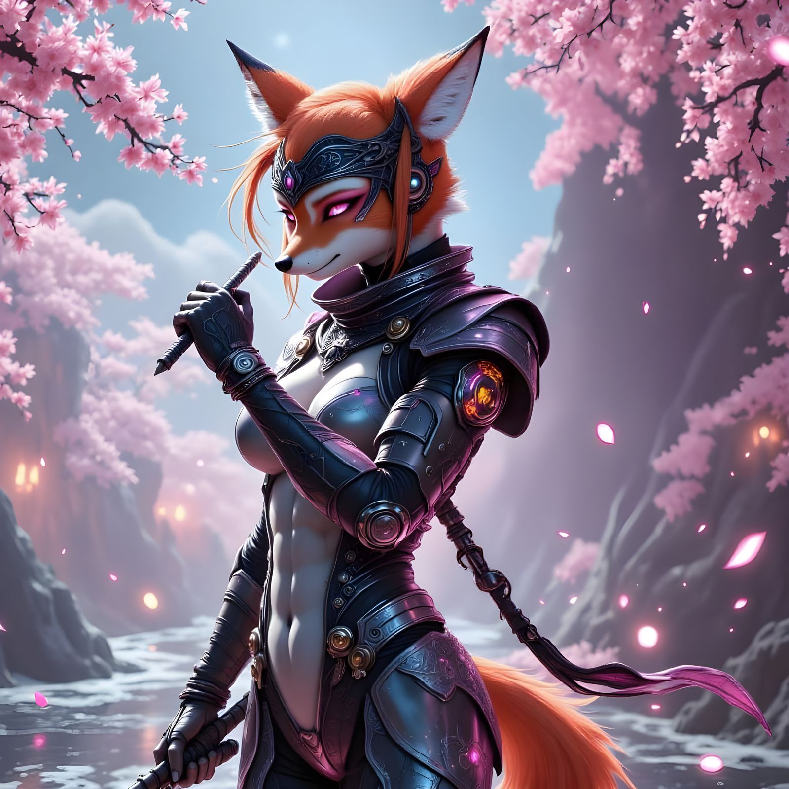 Cyberpunk Fox Ninja Ready for Combat