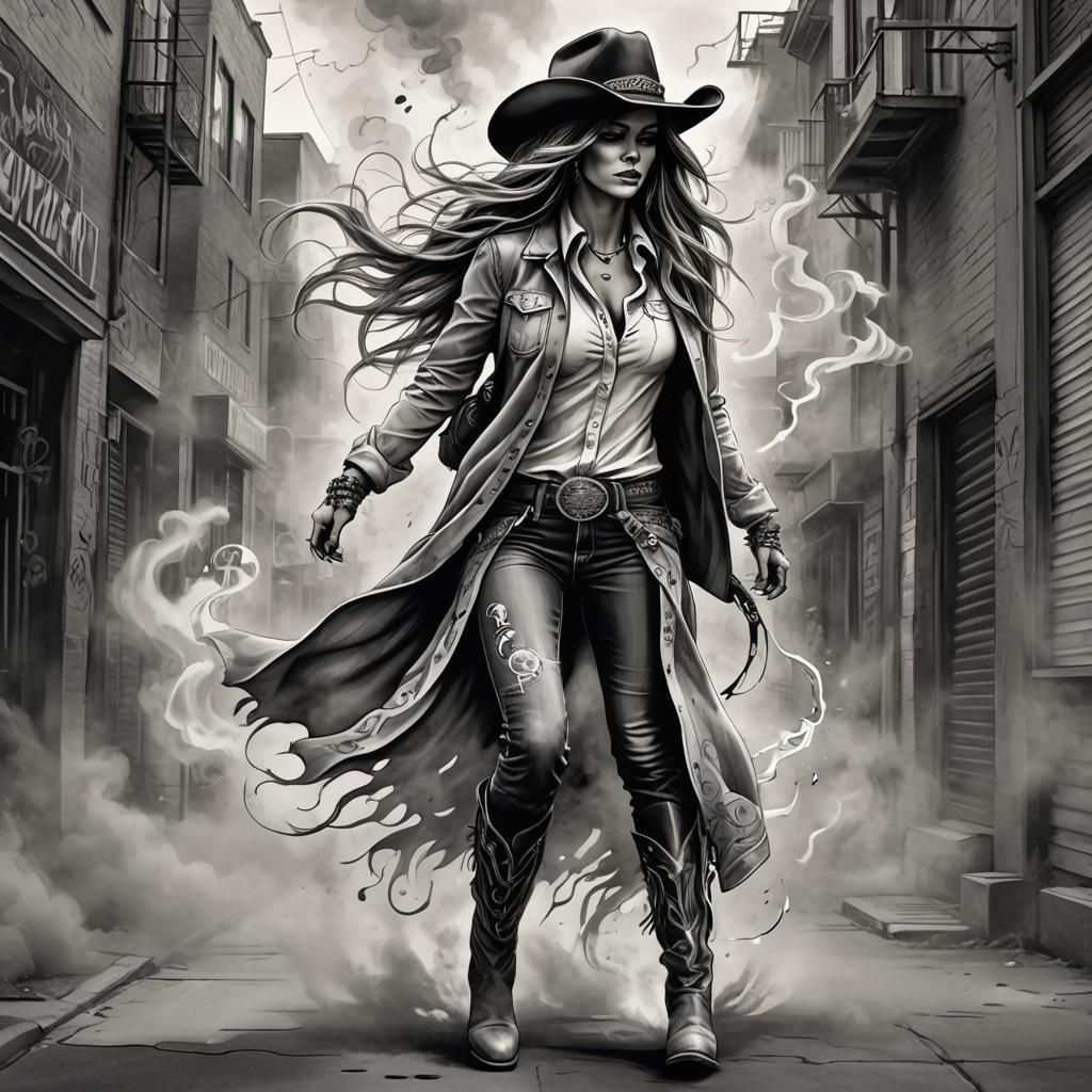 Urban Cowgirl in Tattoo Style Art