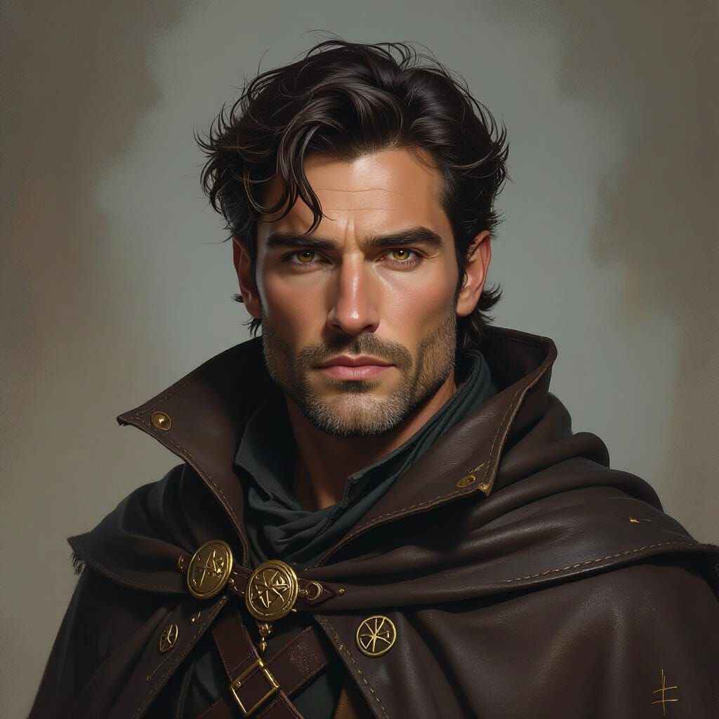 Mysterious Man in Weathered Cloak, Moody Fantasy Art