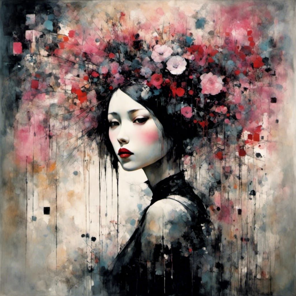 Girl in Secret Garden: Vibrant Abstract Art