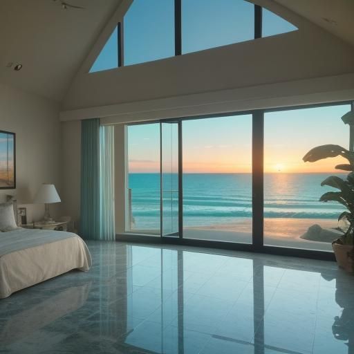 Futuristic luxury high-tech large Malibu beach home bedroom ...
