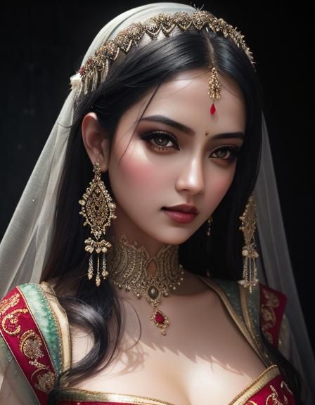 Courtesan Anarkali Portrait in Hyperrealistic Style